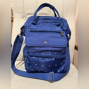 Lug Via 3-Way Convertible Backpack Tote Blue Polka Dot Insulated Pocket Travel